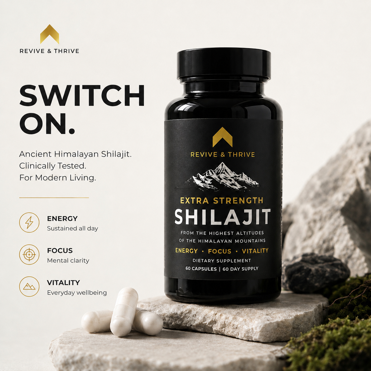 Extra Strength | 60 PrimaVie® Shilajit Capsules - 500mg